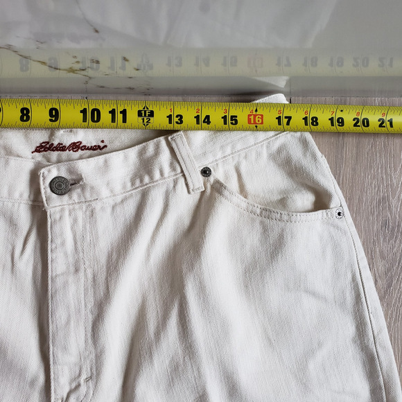 VTG Eddie Bauer Jeans Womens 20 Beige Relaxed Wedgie Mom Capri Western USA 34x26 - Picture 4 of 7